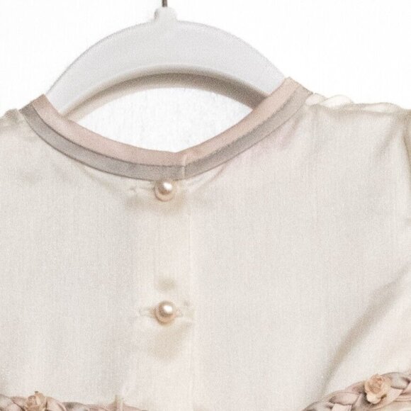 Bijan Kids Girls Ivory Polyester Tutu Dress Floral Crew Neck Short Puff Sleeve 2 - Picture 4 of 6